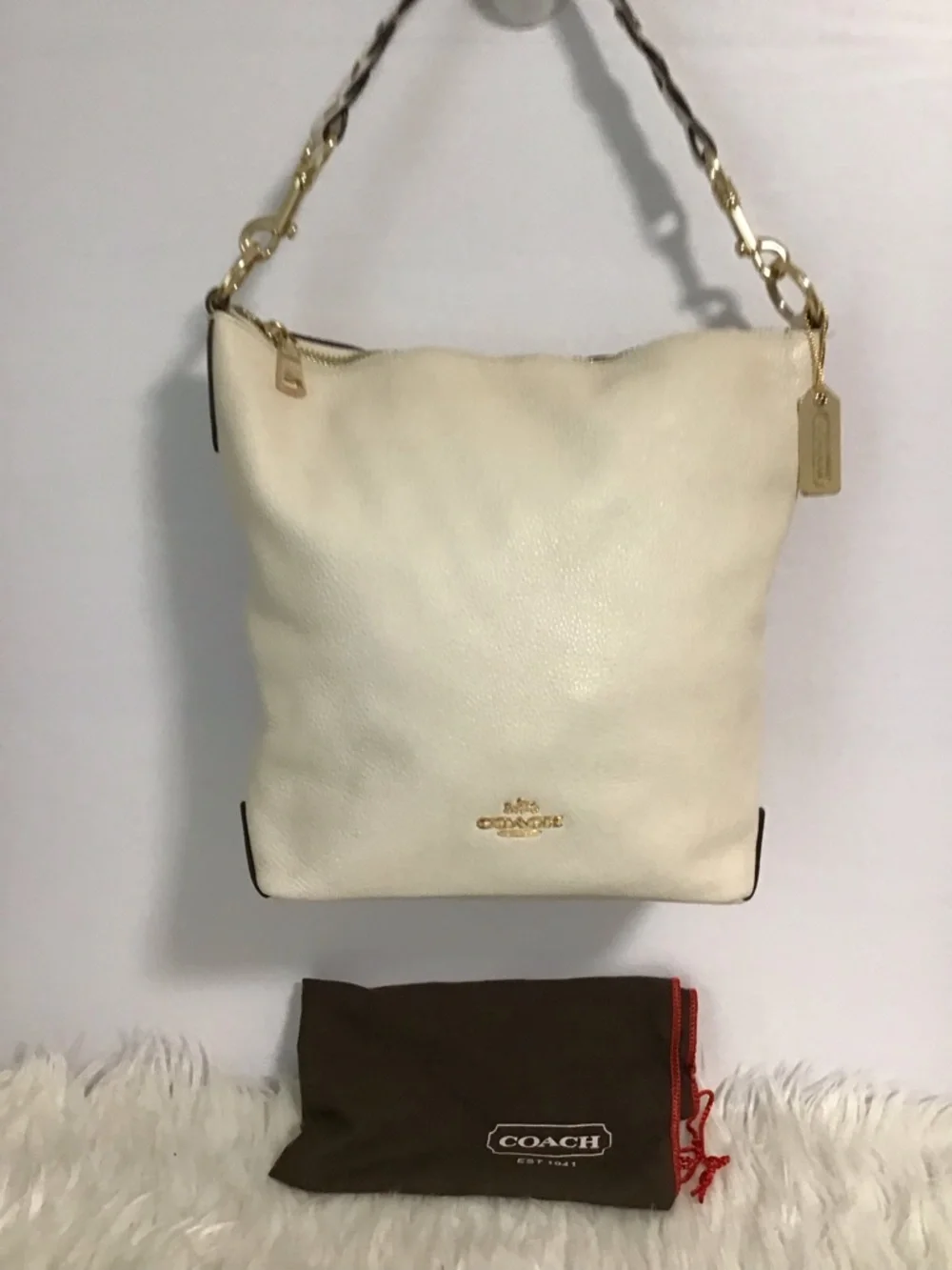 Coach Ivory  Chalk Leather Abby Duffle Shoulder Bag EUC Dustbag